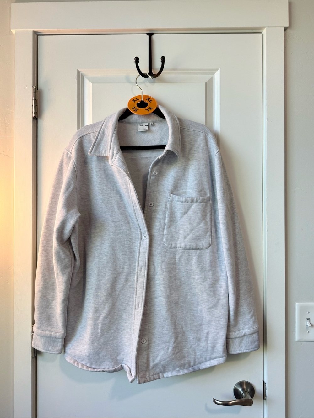 Cozy Light Gray Button-Front Sweatshirt Shirt
